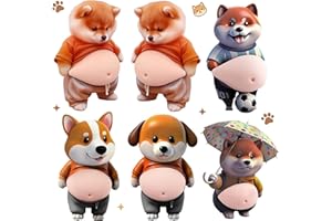 GOKEI ぷにぷに おなか シール お腹 3D 立体 ステッカー スクイーズ 猫 犬 癒し 柴犬 三毛猫 柔らかい もちもち デコシール ストレス解消 グッズ 車 スマホケース デコレーション ぽっちゃり クッションステッカー ぷっくりお腹 ドアガード 壁 衝突防止 犬3組(6点セット)-D