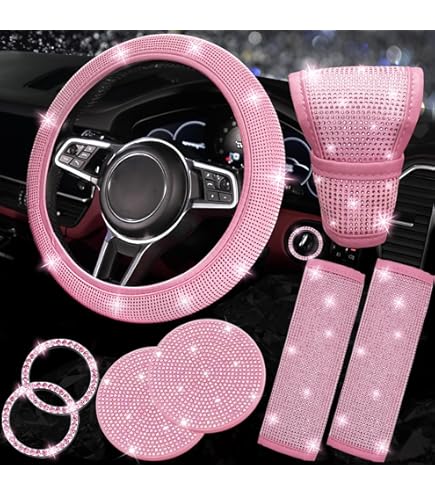 thumbnail image 2 of 2-Pack Bling Rhinestone Seat Belt Covers – Sparkling Crystal Shoulder Pads For Car, SUV, Truck (Pink) 2 of 12