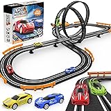 スロットカー レーストラックセット レースカー トラックトイ 男の子と子供用 4つの高速スロットカー バッテリーまたは電動デュアルレーシングゲーム ラップカウンターサークル ギフトおもちゃ 男の子 子供 幼児 8~12歳 14歳 NO.A64-5A