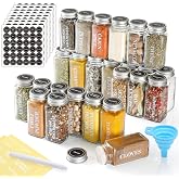 YOZOTI 36 Pcs Glass Spice Jars with Spice Labels - 4oz Empty Square Spice Bottles - Shaker Lids and Airtight Metal Caps - Cha