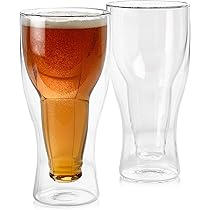 Set of 2 Double Wall Beer Glass, Unique 