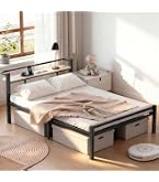 Amazon｜シングル ベッド ベッドフレーム 宮棚付き (2口コンセント+