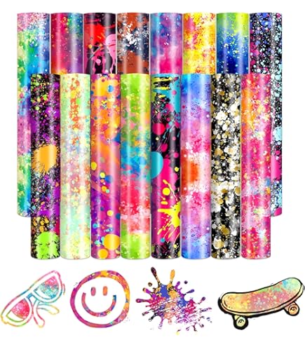 Souarts Watercolor Pattern HTV Bundle - 12 Sheets Iron-On Vinyl, Camo & Tie Dye Prints For Shirts & Bags