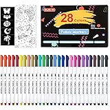 Shuttle Art 布用 ペン 28色セット 布に書けるペン ファブリックマーカー 水性 耐水 耐久 ウォッシャブル 洗っても落ちない 色褪せしにくい 乾燥まで速い ステンシル付き DIY ハンドメイド 手作り イラスト 落書き スニーカー Tシ