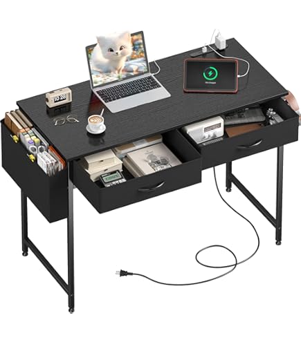 Amazon | パソコンデスク 木製 引き出し付き 幅100×奥行60cm 耐