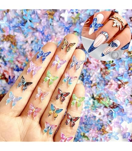 Amazon | ネイルパーツ 蝶々 約120個入り オーロラ カラフル 蝶