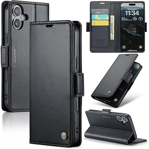 ELEPIK for iPhone 17 Case with Card Holder, Kickstand [3 Card Holder + 1 Cash Slot] [for Women & Men] [Durable PU Leather] Ma