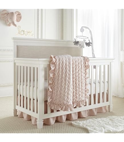 Levtex Baby Adeline 4-Piece Crib Set - Blush Pink, White, Grey, Includes Quilt, Sheet, Decal