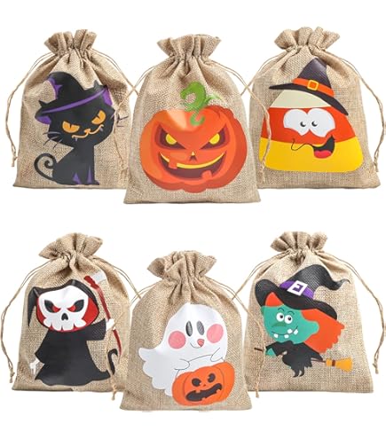 CCINEE 24-Pack Halloween Drawstring Goody Bags - 12 Styles Trick Or Treat Party Favor Bags