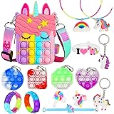 Fidget Purse, Pop Fidget Push It Bubble Popper Unicorn Bag with Bulk Fidget Bracelets Key Chain Stress Relief Toys for Girls 