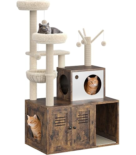 Amazon | 猫トイレ収納 キャビネット 猫用ハウス 2段 密閉型 扉付き
