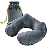 Purefly ネックピロー U型 手動プレス式膨らませる 旅行用 飛行機 バス 自宅 オフィス 収納ポーチ付