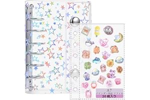 PAEUKUON 透明 シール帳 A7 サイズ ミニバインダー【20枚リフィル付き】ミニ 6穴 おしゃれ シールブック 女の子 推し活 手帳デコ トレカ収納 コラージュノート かわいい クリアバインダー写真整理 便利ファイル (星柄タイプA7)