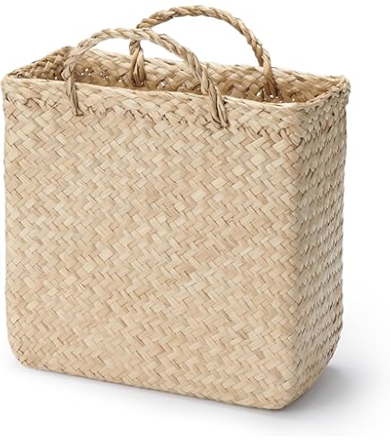Amazon.co.jp: 型番814 籐かごバッグ 手編みカゴ 長角 収納整理カゴ
