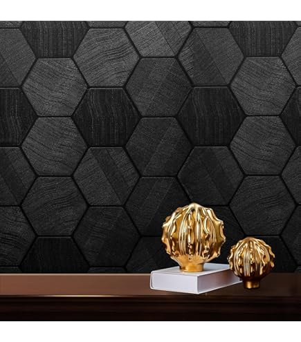 SimonSiff Black Textured Wallpaper 3D Embossed Hexagon Geometric
