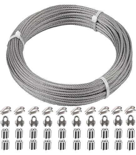 Eowpower 1/16 Inch Stainless Steel 316 Aircraft Cable Wire Rope Marine Grade 33 Ft Length 7x7 Strand Core With 50 Pieces Aluminum Sleeves And 12 Pieces Thimbles I4740248938