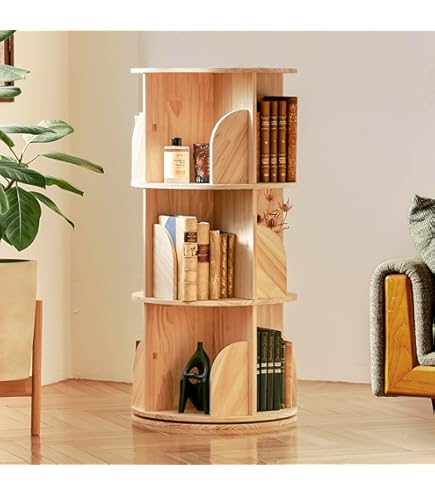 Amazon｜回転式本棚 6段 天然無垢材 絵本棚 大容量 ラウンド本棚