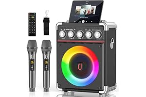 JYX Karaoke Machine with 2 Microphones, Portable Karaoke Machine for Adults Kids, Bluetooth Karaoke Speaker with Bass/Treble Adjustment, PA System with Remote Control/LED Lights, Support REC/USB/AUX