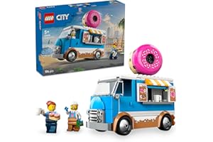LEGO City Doughnut Truck Toy for 5+ Year Old Boys & Girls, Vehicle Building Set with 2 Minifigures and Kids Toy Food Accessories for Creative Construction, Fun Role Play Set 60452
