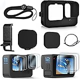 FitStill Silicone Sleeve Case for Go Pro Hero12 /Hero11 /Hero 10 /Hero 9 Black, Battery Side Cover & Lens Caps & Screen Prote