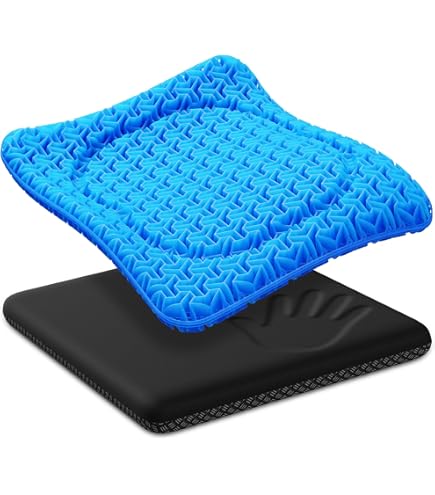 Masteymoh Gel Seat Cushion For Long Sitting - Cooling Gel Car & Office Chair Cushion, 18.5x17.3x1.2 Inches With Non-Slip Cover