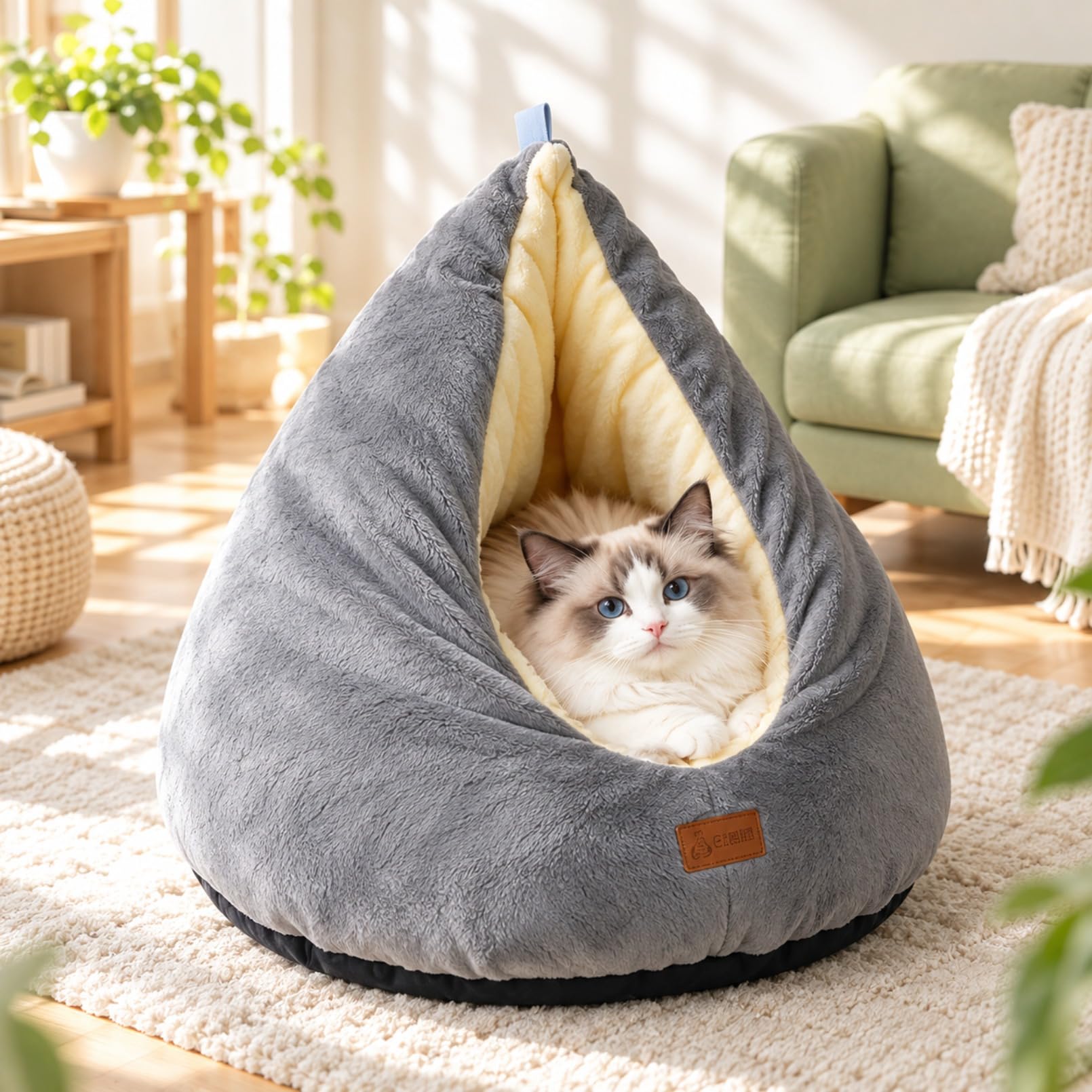 Gixnoc 猫ベッド 冬用 猫ハウス ちまき型 半密閉 ドーム型 ふわふわ 猫・小型犬用 直径50cm 高さ55cm 約10kg目安 (ライトグレー)