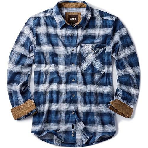 CQR Men's All Cotton Flannel Shirt, Long Sleeve Casual Button Up Plaid Shirt, Brushed Soft Outdoor Shirts