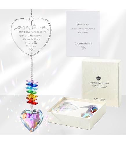 WOOWA Freundschaftsgeschenk-Set – Kristall-Herz Regenbogen-Maker Als Anhänger, Inkl. Karte, Für BFF & Beste Freundin