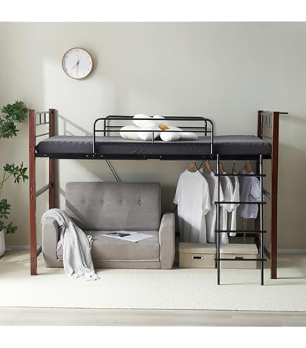 【マットレス付き】ロフトベッド パイプベッド シングル 耐荷重150kg 10cmマットレス付き】ロフトベッド パイプベッド シングル 耐