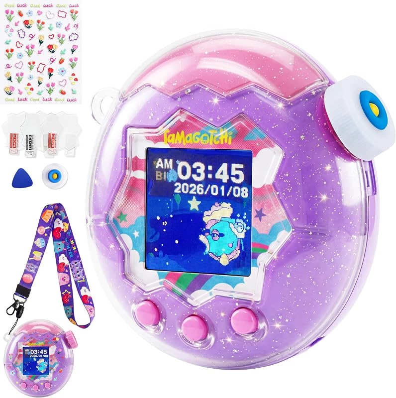 GOKEI 【2026新登場】 Tamagotchi Paradise ケース カバー 通信に対応 たまごっちパラダイス 保護ケース クリアラメ (ストラップ付き)