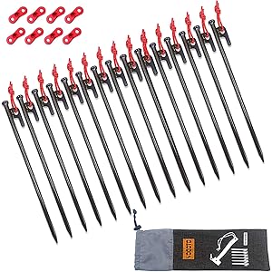 【YOGOTO】 30cm ペグ セット 硬い土 砂地 草地用 タープペグ ステーク テントペグ ペグセット 一括収納 ペグ ケース 付き 自在金具 付き
