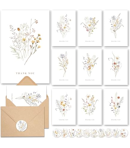 Dankeskarten Mit Umschlägen – 20 Stück Im Set, Aquarell-Blumen Design | Für Baby-Party, Hochzeit, Geburtstag