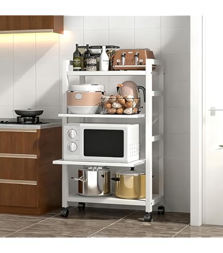 キッチンラック レンジラック 3段 スライド式棚板 ストッパーキャスター キッチンラック レンジラック 3段 スライド式棚板 ストッパー