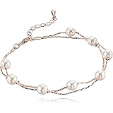 Multi Strand Bracelet with Swarovski Crystal Simulated White Pearls 18 ct Gold Plated for Women 8