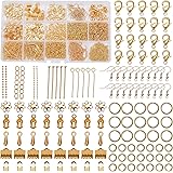 PH PandaHall アクセサリーパーツ 15種 1200点 基礎パーツセット 金具パーツ 留め金具 マルカン カニカン カシメ ピアスフック 9ピン Tピン 座金 ボールチップ アズキチェーン ボールチェーン 金具パーツセット 手芸用品 ゴール