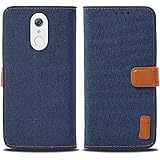 【 Viesa 】 新型モデル デニム デザイン ケース 手帳型 docomo style L-03K 対応 LG 手帳ケース (ダークブルー) 全面保護 ベストデニム材料 カード収納ポケット 横置きスタンド機能 スマホケース ドコモ エルジースタイ