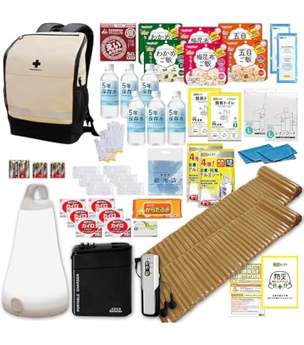 Amazon｜防災のミカタ 防災グッズ セット リュック 2人用 68点 赤 非常
