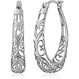 Amazon Collection Sterling Silver Filigree Oval Hoop Earrings