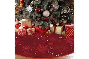 FLYGWIN 直径90cm クリスマスツリースカート ツリースカート 赤 可愛い ニット製 オーナメント 円型 雪花柄 鹿 北欧風 ツリーカバー クリスマス飾り 足元 下敷物 (レッド)