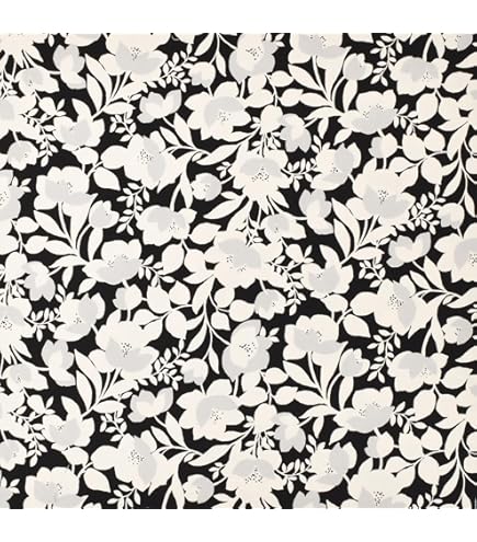 Amazon.co.jp: 北欧風大きな花柄 ブラック黒 ツイル生地 北欧風 花柄