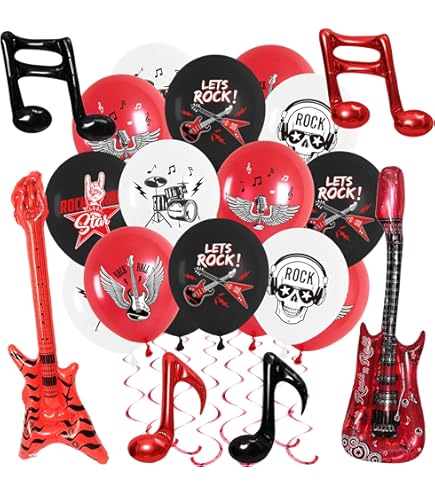 8 PCS Guitar Foil Balloons - Red Blue Gold Musical Party Decorations & Stage Props