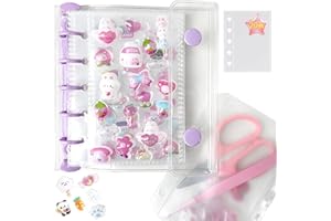 GOKEI シール帳 プラバン 透明 M5サイズ ミニ バインダー 【リフィル×20枚 チャック付きボケット×2枚 下敷き×2枚】 クリアバインダー 3層構造PPシート カードポケット シール台紙 プリ帳 カードスリーブ はがせる 女の子 コラージュノート パープル