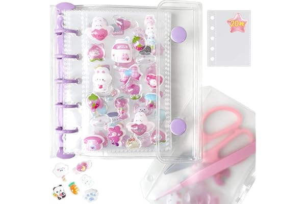 GOKEI シール帳 プラバン 透明 M5サイズ ミニ バインダー 【リフィル×20枚 チャック付きボケット×2枚 下敷き×2枚】 クリアバインダー 3層構造PPシート カードポケット シール台紙 プリ帳 カードスリーブ はがせる 女の子 コラージュノート パープル