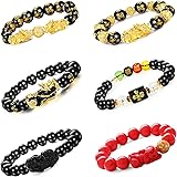 LOLIAS 6 PCS Feng Shui Black Obsidian Wealth Bracelet Pi Xiu Amulet Bracelet for Men Women,Attract Good Luck and Wealth, One 