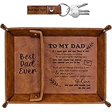 ZAPUVO Best Dad Ever PU Leather Tray and Keychain, Gifts for Dad Christmas Xmas from Daughter Son Kids, Unique Dad Birthday G