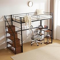 ロフトベッド シングル 階段付き パイプベッド デスク付き 北欧風 コンセント付 81Kggwpu1VL._AC_UL210_SR210,