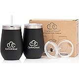 2 Pack of Stainless Steel Insulated Wine Tumblers with Lids and 2 Bonus Lids | PC Black