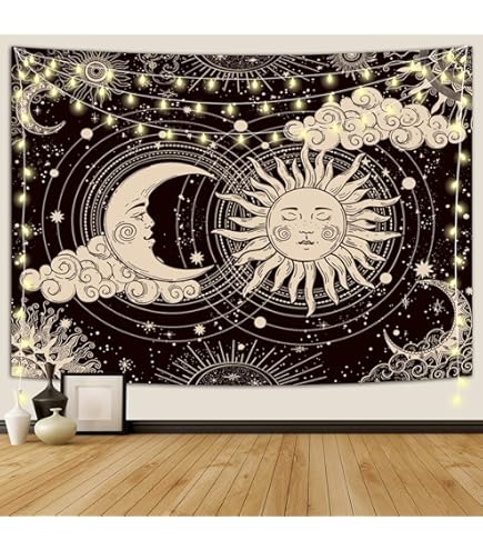 Amazon.co.jp: Aipon イエロー 太陽と月 タペストリー ヒッピー