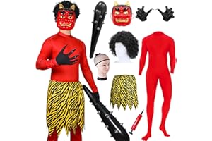 [COZENRE] 節分 鬼 衣装 コスプレ 鬼コスプレ 8点セット 筋肉 赤鬼 青鬼 仮装 鬼面 こん棒 メンズ 鬼お面 虎腰巻き 手袋付き おに 赤鬼 青鬼 鬼衣装 おに 節分 豆まき オニ退治 節分豆 舞台 演劇 イベント コスチューム 小道具