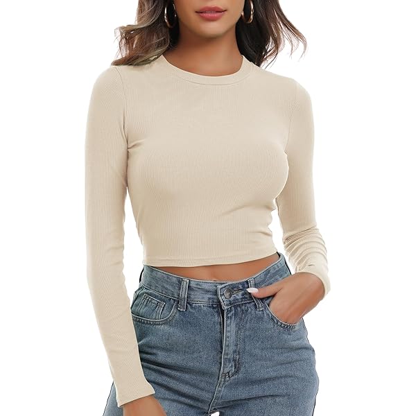 Women's Y2K Long Sleeve Crop Tops - Stretchy Slim Fit Basic Shirts For Everyday Wear